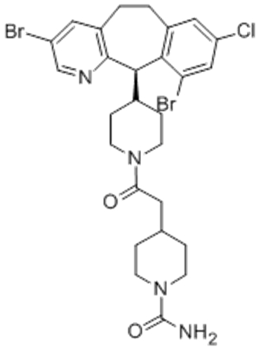 Name: 1-Piperidinecarboxamide,4-[2-[4-[(11R)-3,10-dibromo-8-chloro-6,11-dihydro-5H-benzo[5,6]cyclohepta[1,2-b]pyridin-11-yl]-1-piperidinyl]-2-oxoethyl]- CAS 193275-84-2