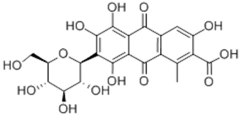 2-Anthracenecarboxylicacid, 7-b-D-glucopyranosyl-9,10-dihydro-3,5,6,8-tetrahydroxy-1-methyl-9,10-dioxo- CAS 1260-17-9
