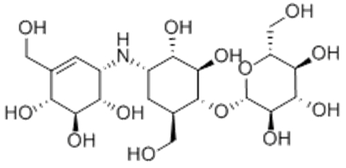 D-Chiro-Inositol,1,5,6-trideoxy-4-O-b-D-glucopyranosyl-5-(hydroxymethyl)-1-[[(1S,4R,5S,6S)-4,5,6-trihydroxy-3-(hydroxymethyl)-2-cyclohexen-1-yl]amino]- CAS 37248-47-8
