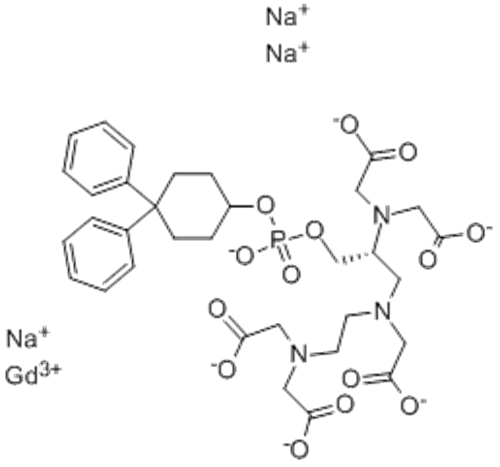 Gadolinate(3-),[[(4R)-4-[bis[(carboxy-kO)methyl]amino-kN]-6,9-bis[(carboxy-kO)methyl]-1-[(4,4-diphenylcyclohexyl)oxy]-1-hydroxy-2-oxa-6,9-diaza-1-phosphaundecan-11-oicacid-kN6,kN9,kO11] 1-oxidato(6-)]-, sodium (1:3),( 57357463, 57263738,SA-8-11252634)- CA