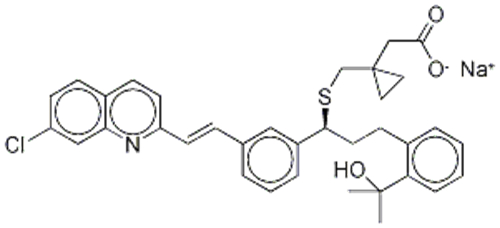 Name: Cyclopropaneaceticacid,1-[[[(1S)-1-[3-[(1E)-2-(7-chloro-2-quinolinyl)ethenyl]phenyl]-3-[2-(1-hydroxy-1-methylethyl)phenyl]propyl]thio]methyl]-,sodium salt (1:1) CAS 190078-45-6