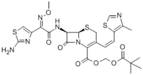 5-Thia-1-azabicyclo[4.2.0]oct-2-ene-2-carboxylicacid,7-[[(2Z)-2-(2-amino-4-thiazolyl)-2-(methoxyimino)acetyl]amino]-3-[(1Z)-2-(4-methyl-5-thiazolyl)ethenyl]-8-oxo-,( 57357428, 57263703,2,2-dimethyl-1-oxopropoxy)methyl ester,( 57357429, 57263704,6R,7R)- CA