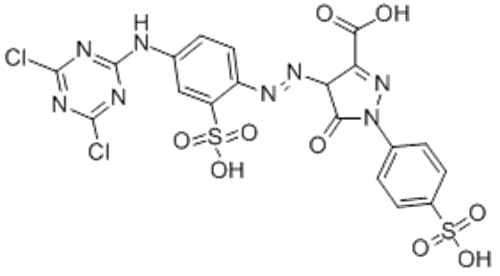 1H-Pyrazole-3-carboxylicacid,4-[2-[4-[(4,6-dichloro-1,3,5-triazin-2-yl)amino]-2-sulfophenyl]diazenyl]-4,5-dihydro-5-oxo-1-(4-sulfophenyl)- CAS 12225-86-4