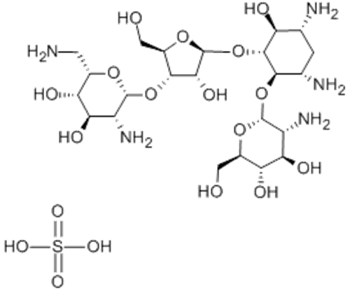 D-Streptamine, O-2-amino-2-deoxy-alpha-D-glucopyranosyl-(1-4)-O-(O-2,6-diamino-2,6-dideoxy-beta-L-idopyranosyl-(1-3)-beta-D-ribofuranosyl-(1-5))-2-deoxy-, sulfate (salt) CAS 1263-89-4